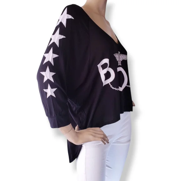 BOY London Black & White Logo Graphic Dolman Sleeve Blouse Size Medium - Picture 6 of 9